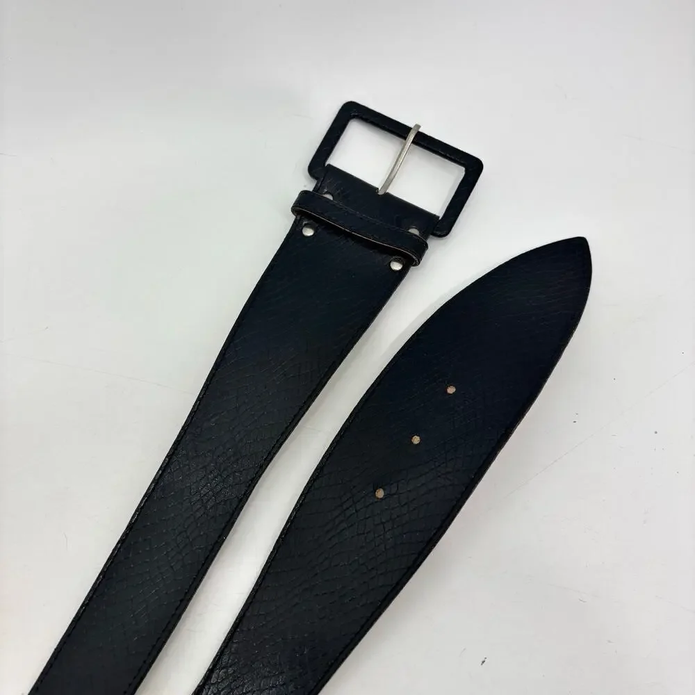 Vintage Women's Small Belt Black Faux Leather Snakeskin Texture Statement Buckle